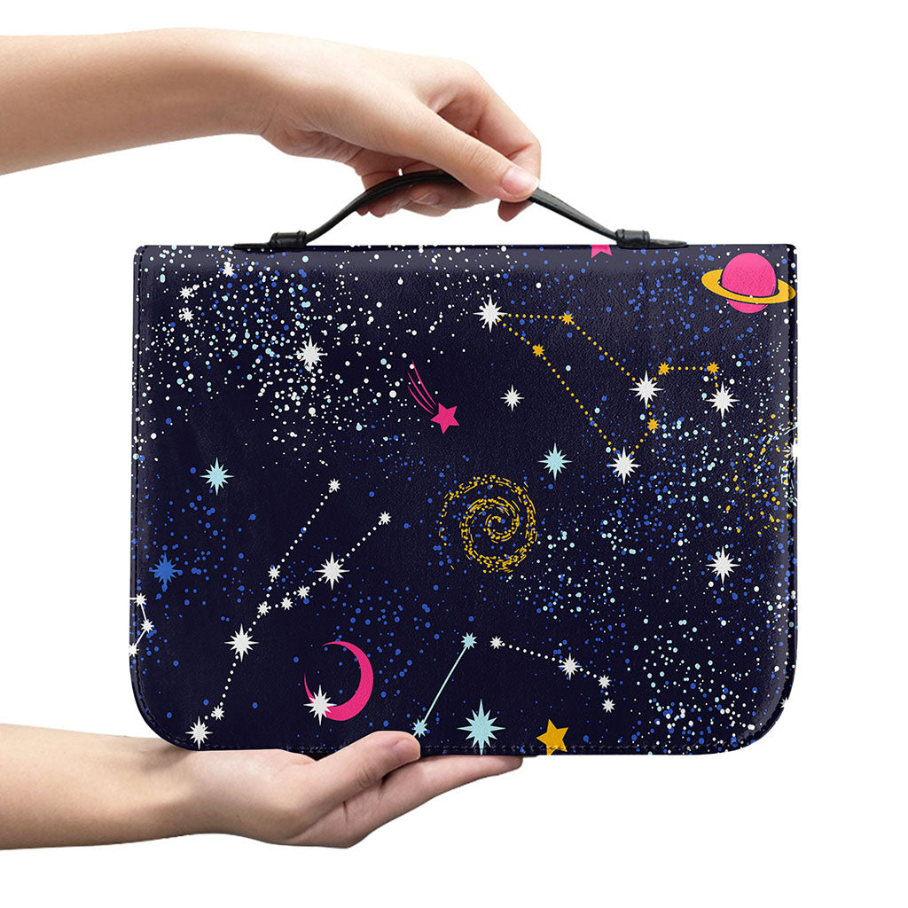 Zodiac Star Signs Galaxy Space Print Leather Bible Cover