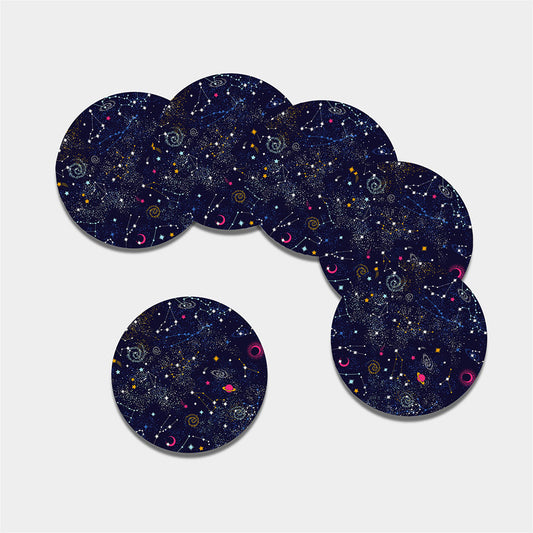 Zodiac Star Signs Galaxy Space Print Leather Coaster Set