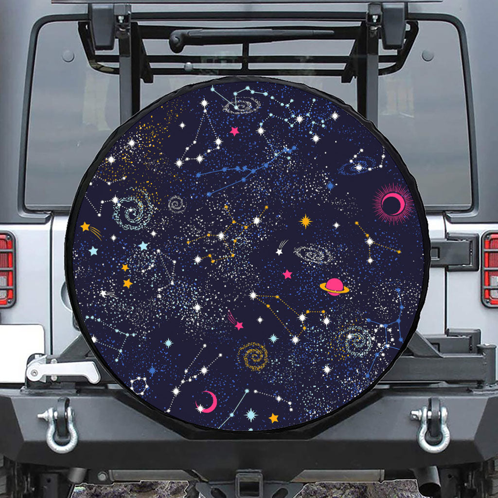 Zodiac Star Signs Galaxy Space Print Leather Spare Tire Cover