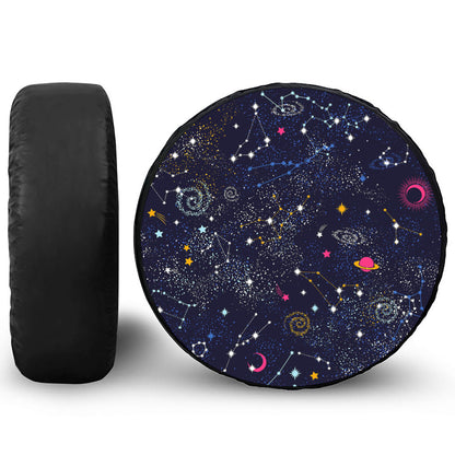 Zodiac Star Signs Galaxy Space Print Leather Spare Tire Cover