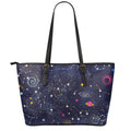 Zodiac Star Signs Galaxy Space Print Leather Tote Bag With Zipper