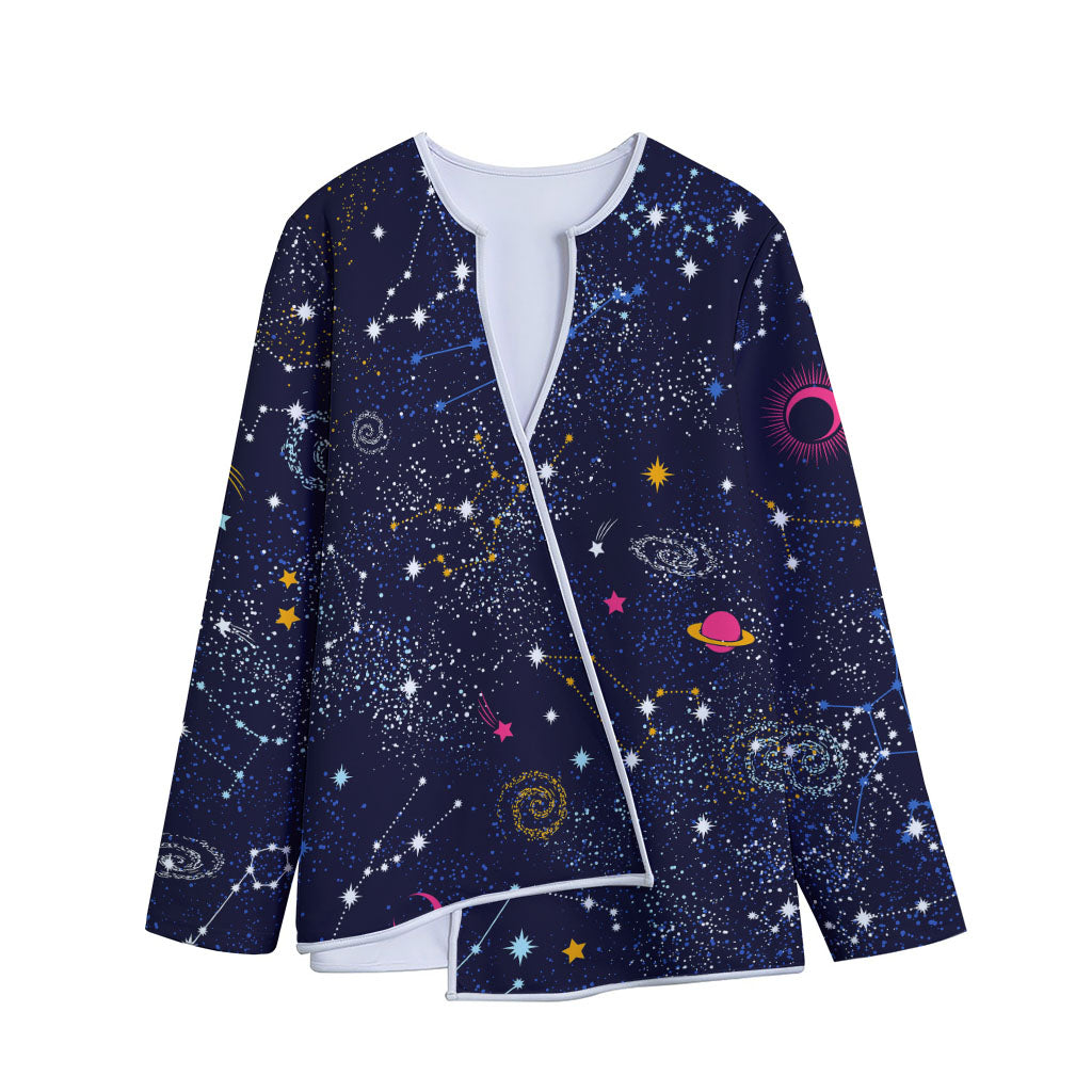 Zodiac Star Signs Galaxy Space Print Long Sleeve Short Coat