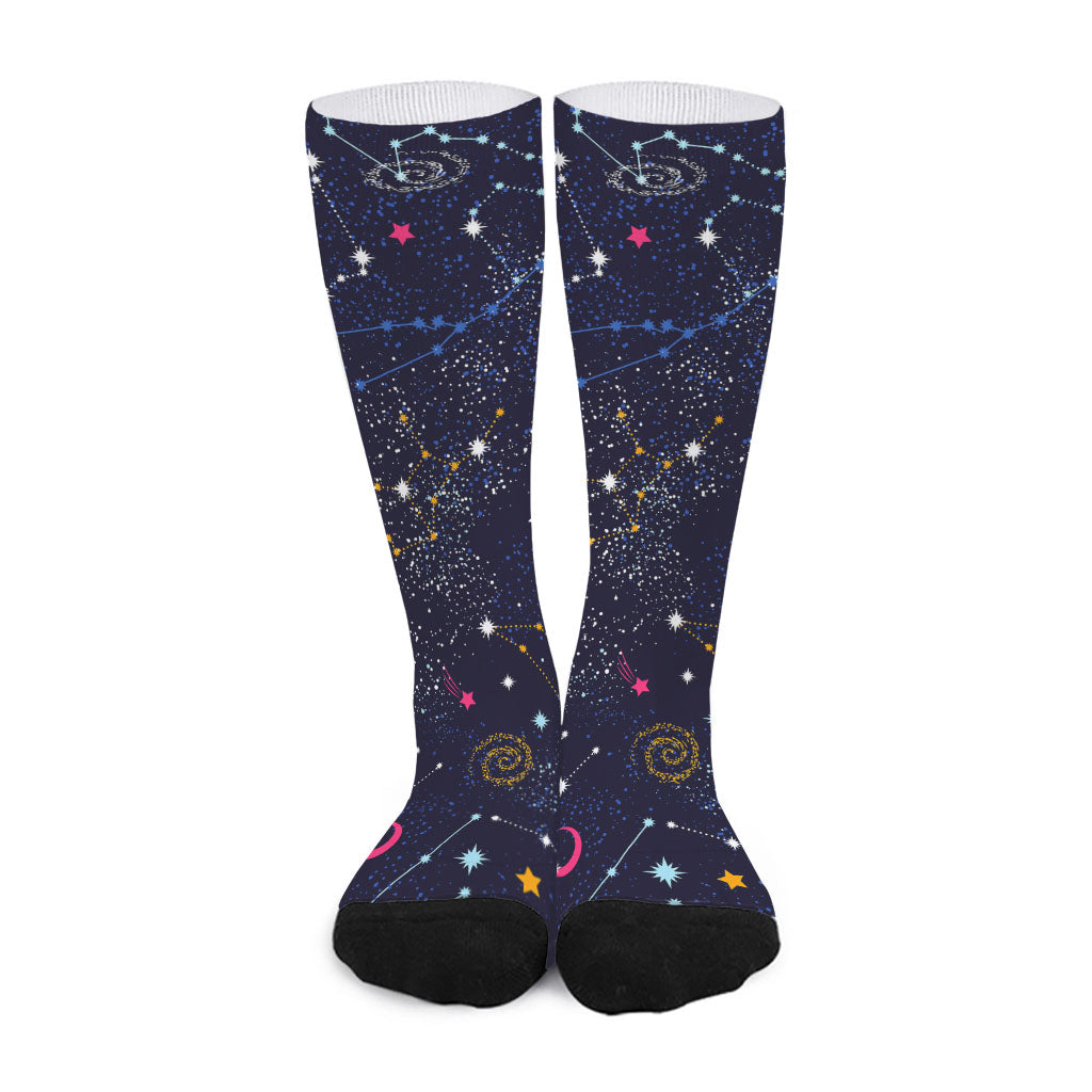 Zodiac Star Signs Galaxy Space Print Long Socks