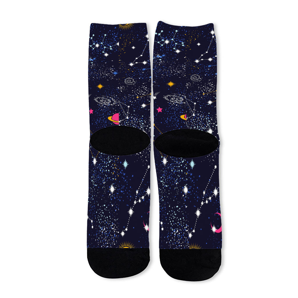 Zodiac Star Signs Galaxy Space Print Long Socks