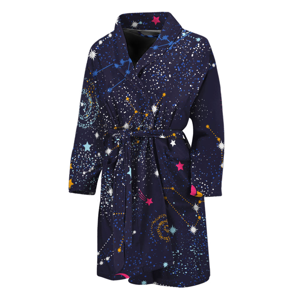 Zodiac Star Signs Galaxy Space Print Men's Bathrobe
