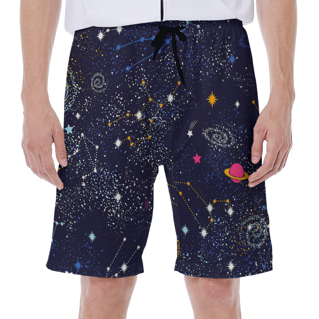 Zodiac Star Signs Galaxy Space Print Men's Beach Shorts