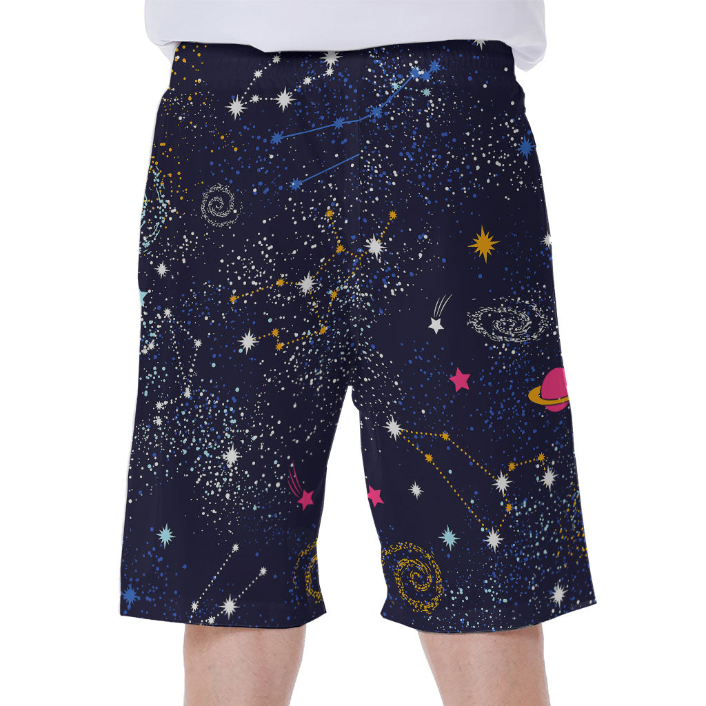 Zodiac Star Signs Galaxy Space Print Men's Beach Shorts
