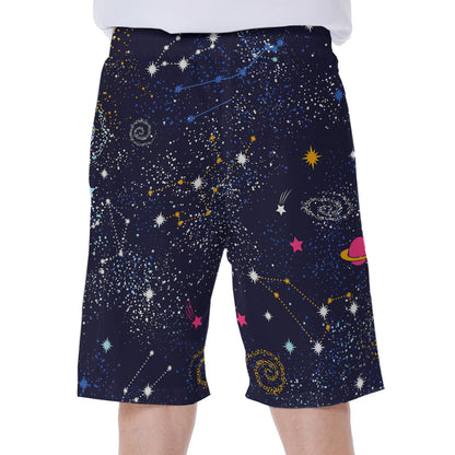 Zodiac Star Signs Galaxy Space Print Men's Beach Shorts