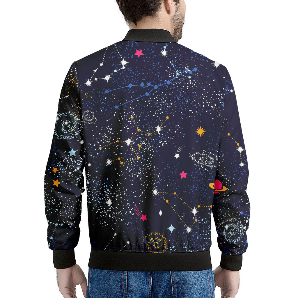 Zodiac Star Signs Galaxy Space Print Men's Bomber Jacket