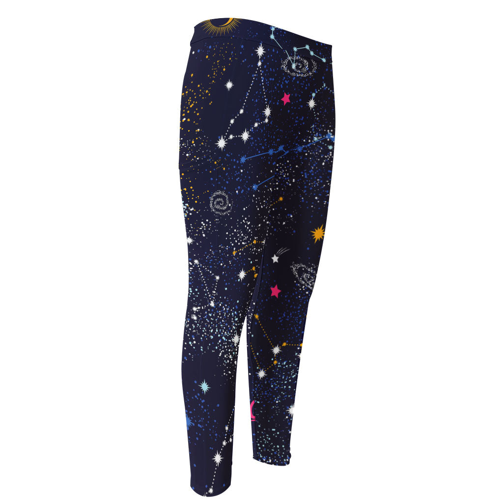 Zodiac Star Signs Galaxy Space Print Men's Compression Pants