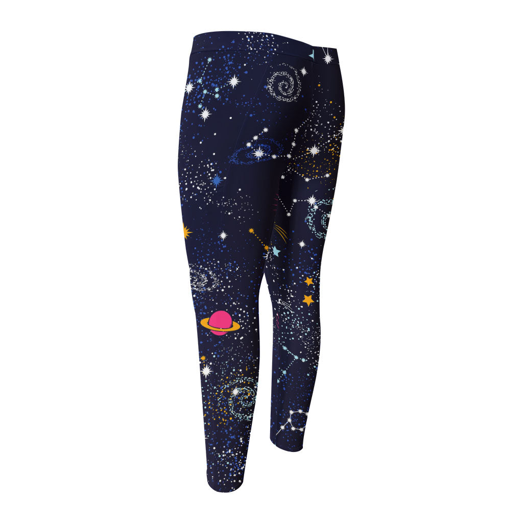 Zodiac Star Signs Galaxy Space Print Men's Compression Pants