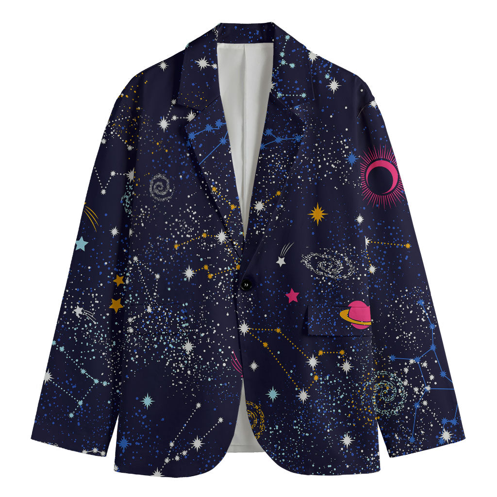 Zodiac Star Signs Galaxy Space Print Men's Cotton Blazer