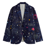 Zodiac Star Signs Galaxy Space Print Men's Cotton Blazer