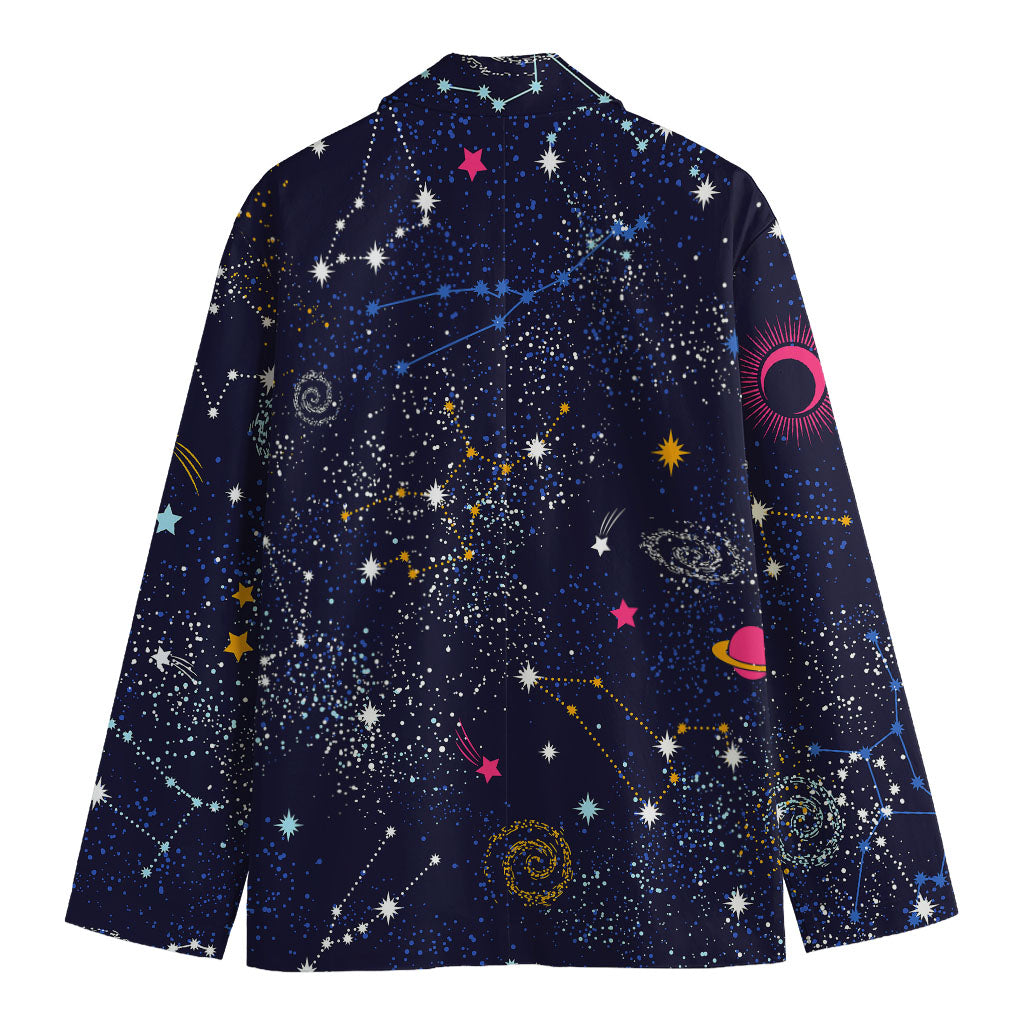 Zodiac Star Signs Galaxy Space Print Men's Cotton Blazer