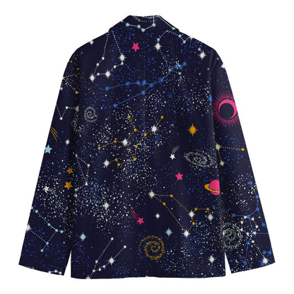 Zodiac Star Signs Galaxy Space Print Men's Cotton Blazer