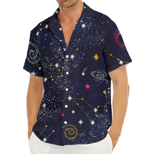 Zodiac Star Signs Galaxy Space Print Men's Deep V-Neck Shirt
