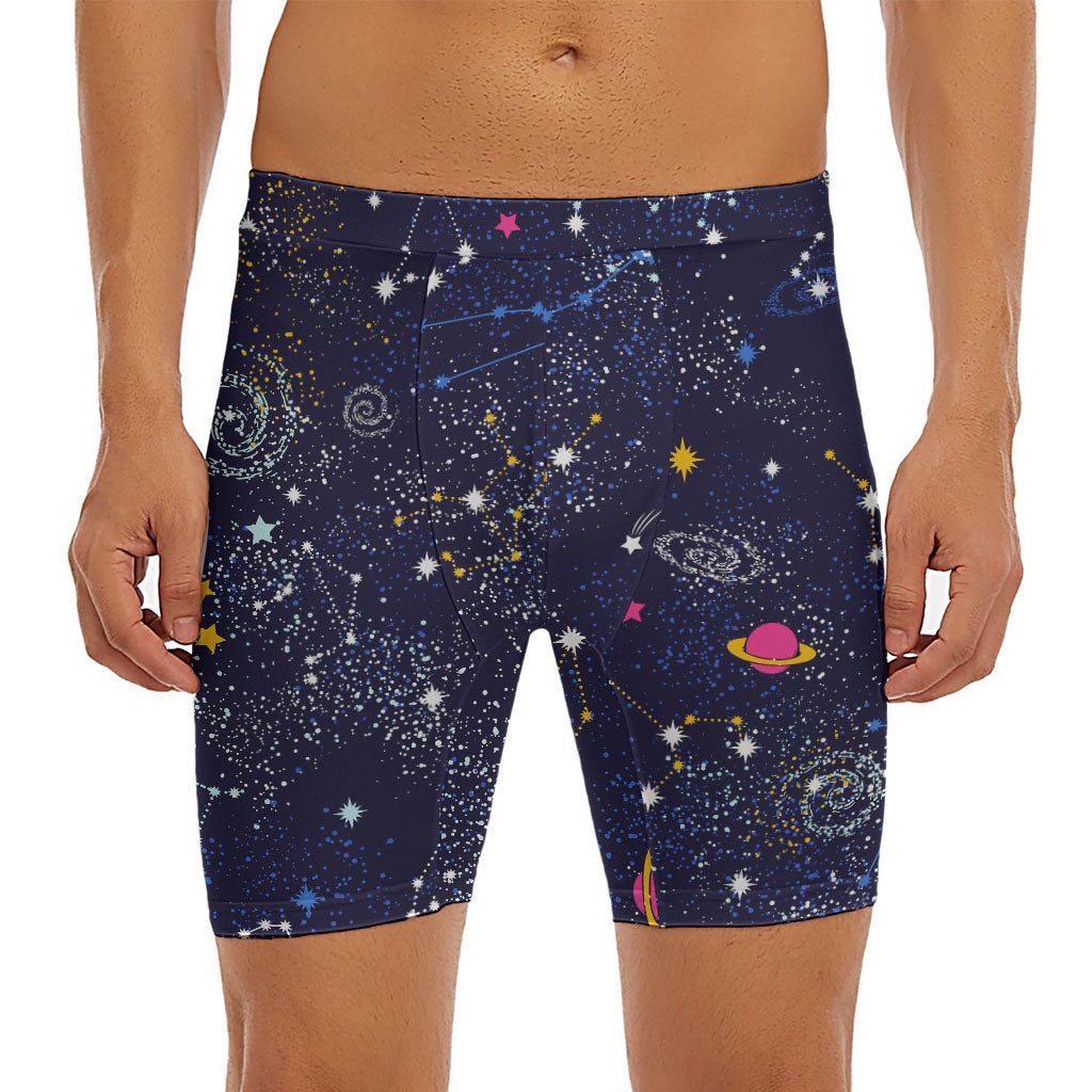 Zodiac Star Signs Galaxy Space Print Men's Long Boxer Briefs