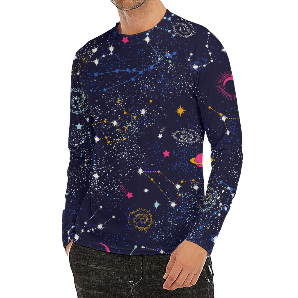 Zodiac Star Signs Galaxy Space Print Men's Long Sleeve Rash Guard