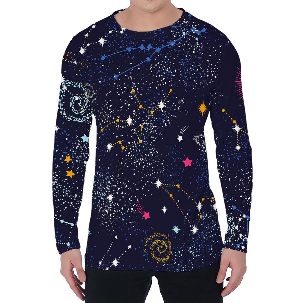 Zodiac Star Signs Galaxy Space Print Men's Long Sleeve T-Shirt