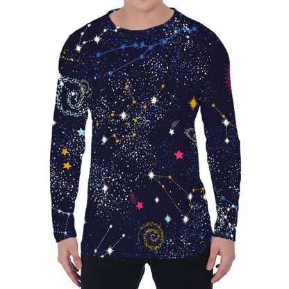 Zodiac Star Signs Galaxy Space Print Men's Long Sleeve T-Shirt