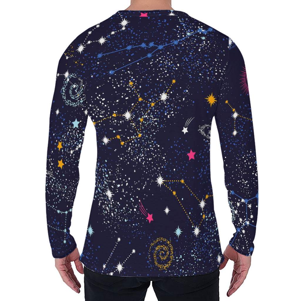 Zodiac Star Signs Galaxy Space Print Men's Long Sleeve T-Shirt