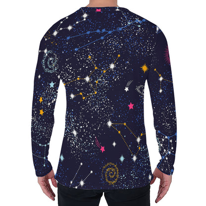 Zodiac Star Signs Galaxy Space Print Men's Long Sleeve T-Shirt