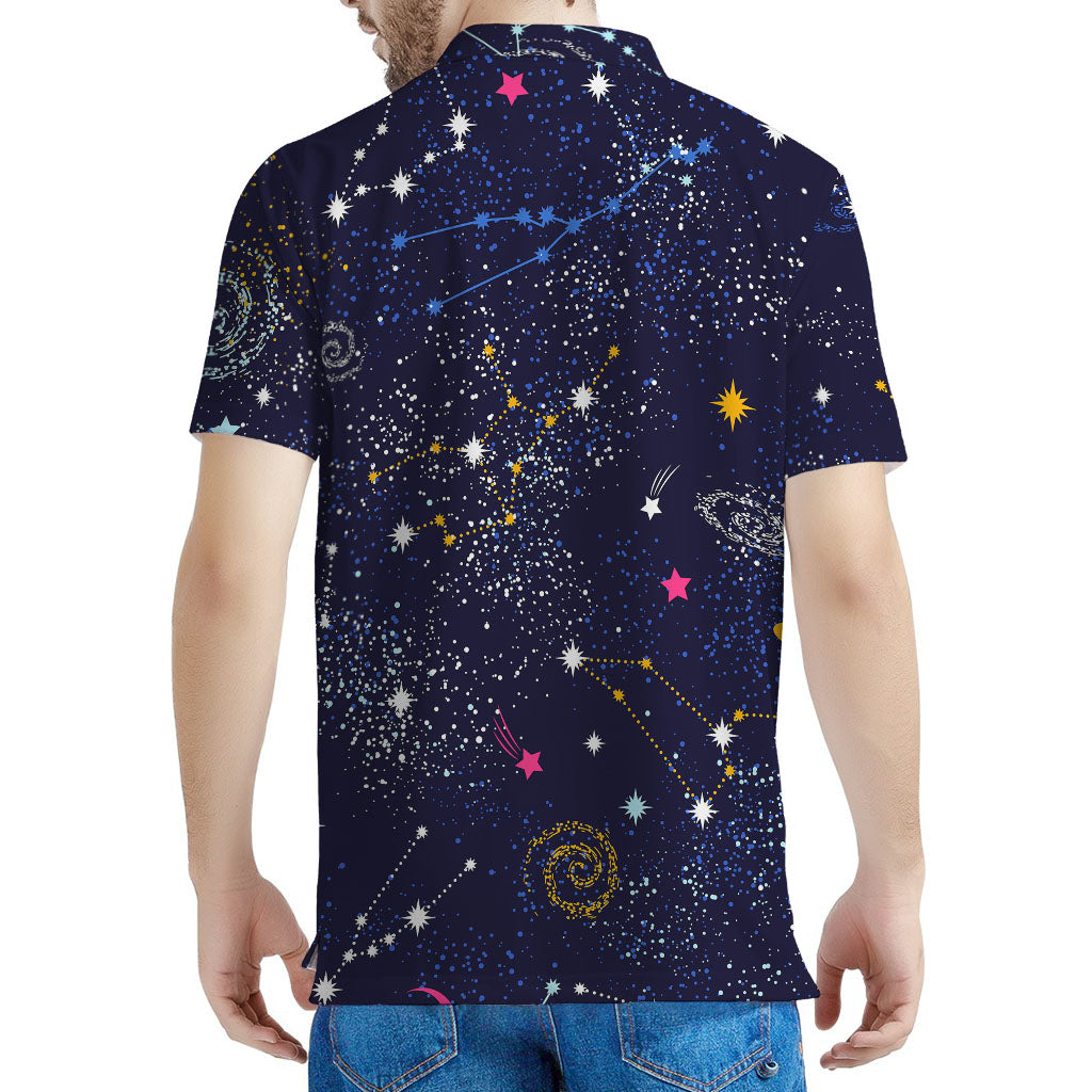 Zodiac Star Signs Galaxy Space Print Men's Polo Shirt