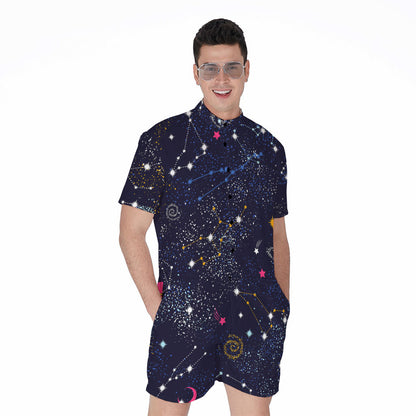 Zodiac Star Signs Galaxy Space Print Men's Rompers