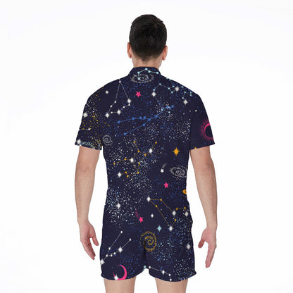 Zodiac Star Signs Galaxy Space Print Men's Rompers