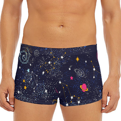 Zodiac Star Signs Galaxy Space Print Men's Short Boxer Briefs