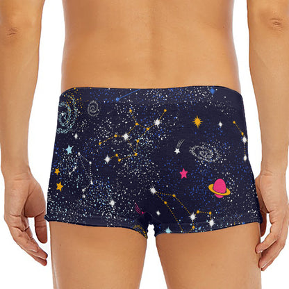 Zodiac Star Signs Galaxy Space Print Men's Short Boxer Briefs