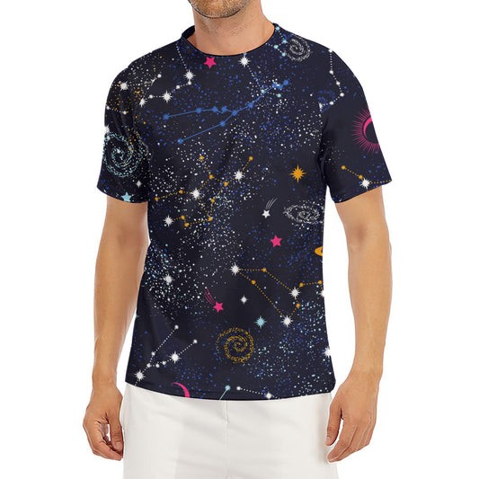 Zodiac Star Signs Galaxy Space Print Men's Short Sleeve Rash Guard