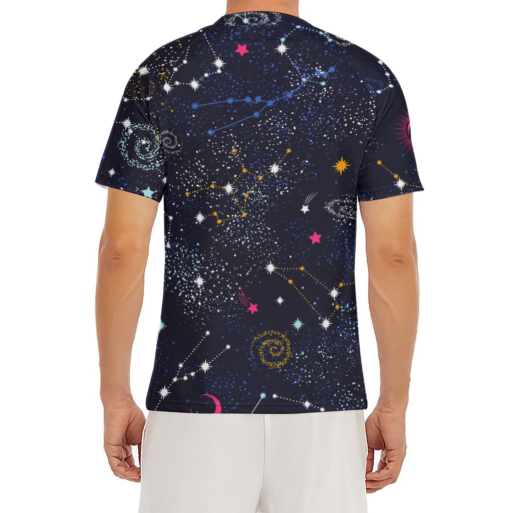 Zodiac Star Signs Galaxy Space Print Men's Short Sleeve Rash Guard