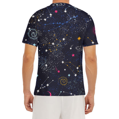 Zodiac Star Signs Galaxy Space Print Men's Short Sleeve Rash Guard