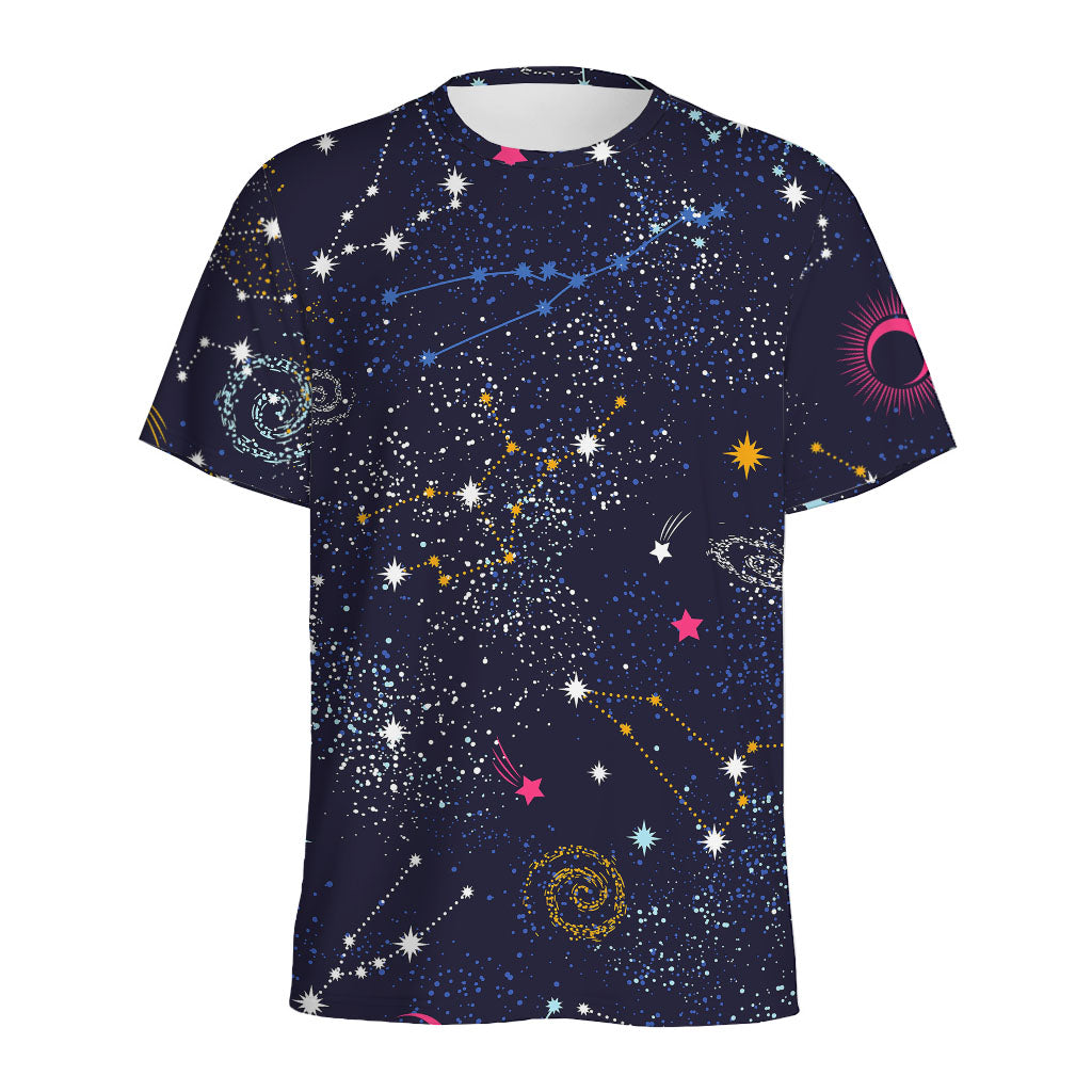 Zodiac Star Signs Galaxy Space Print Men's Sports T-Shirt