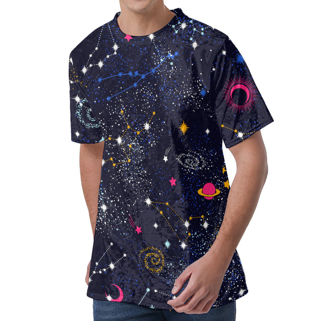 Zodiac Star Signs Galaxy Space Print Men's Velvet T-Shirt