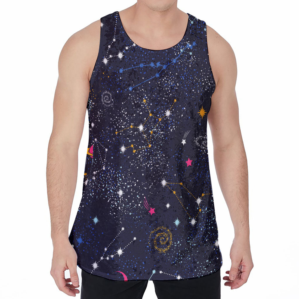 Zodiac Star Signs Galaxy Space Print Men's Velvet Tank Top