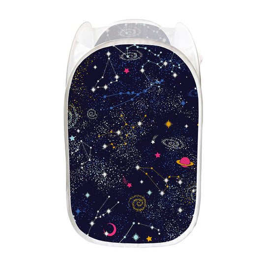 Zodiac Star Signs Galaxy Space Print Mesh Laundry Hamper