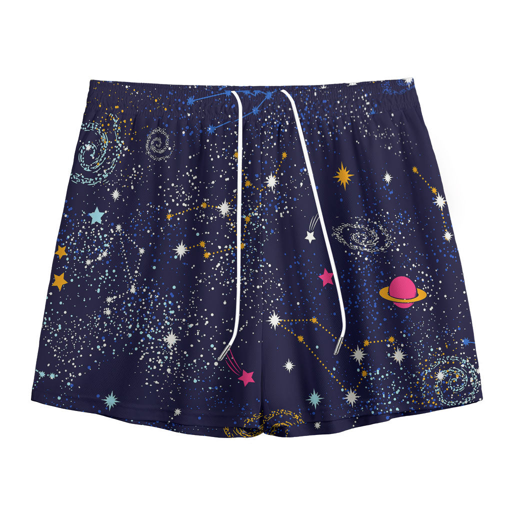Zodiac Star Signs Galaxy Space Print Mesh Shorts