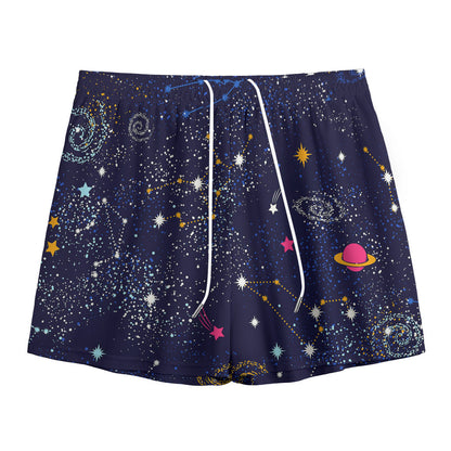 Zodiac Star Signs Galaxy Space Print Mesh Shorts