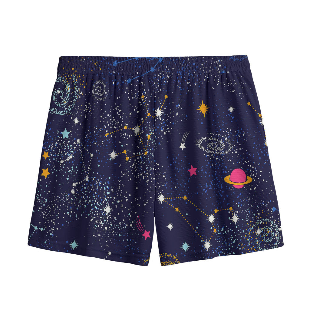 Zodiac Star Signs Galaxy Space Print Mesh Shorts