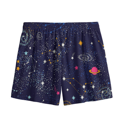 Zodiac Star Signs Galaxy Space Print Mesh Shorts