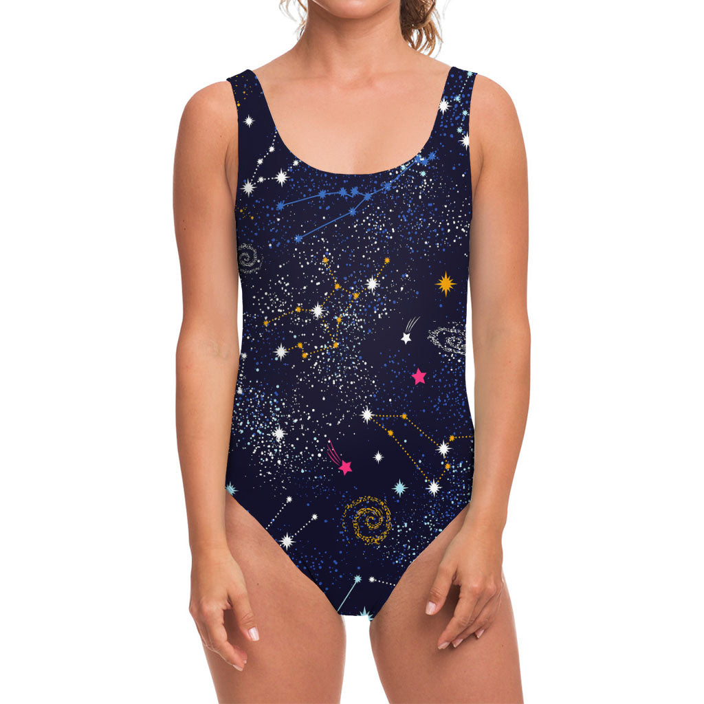 Zodiac Star Signs Galaxy Space Print One Piece Swimsuit