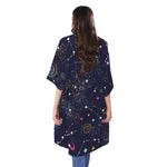 Zodiac Star Signs Galaxy Space Print Open Front Beach Cover Up