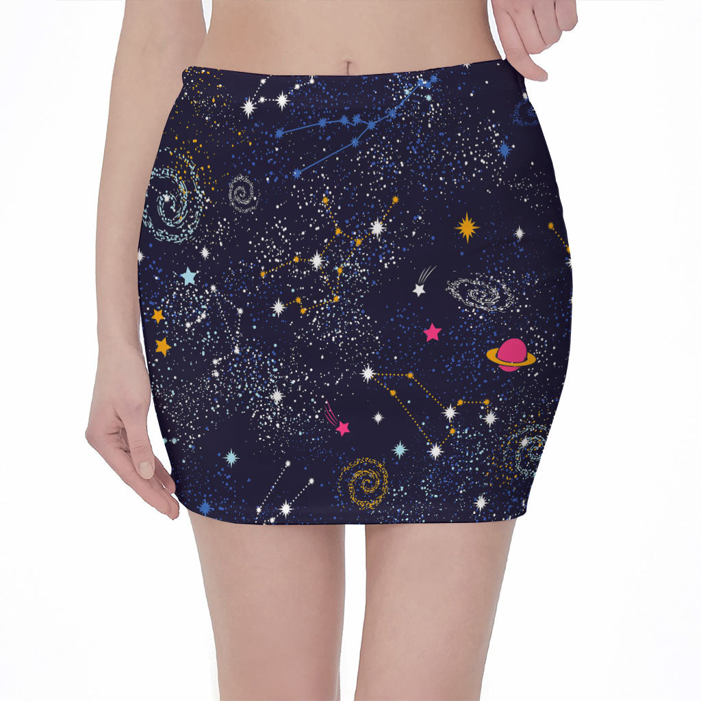 Zodiac Star Signs Galaxy Space Print Pencil Mini Skirt