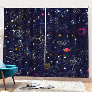 Zodiac Star Signs Galaxy Space Print Pencil Pleat Curtains