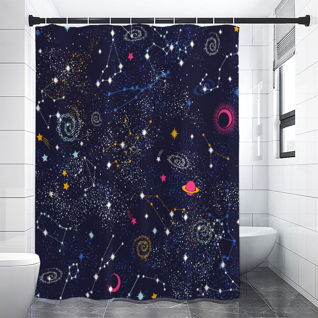 Zodiac Star Signs Galaxy Space Print Premium Shower Curtain