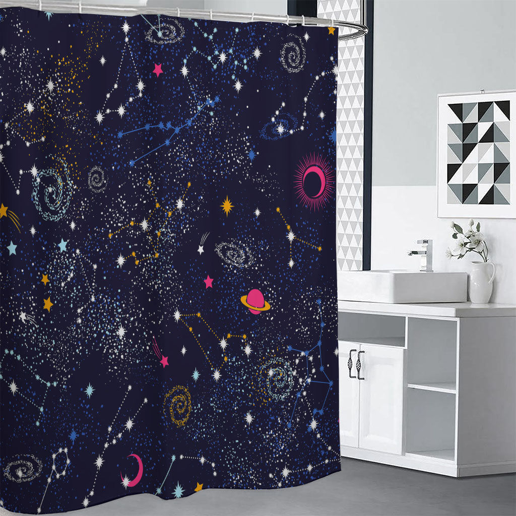 Zodiac Star Signs Galaxy Space Print Premium Shower Curtain
