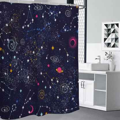 Zodiac Star Signs Galaxy Space Print Premium Shower Curtain