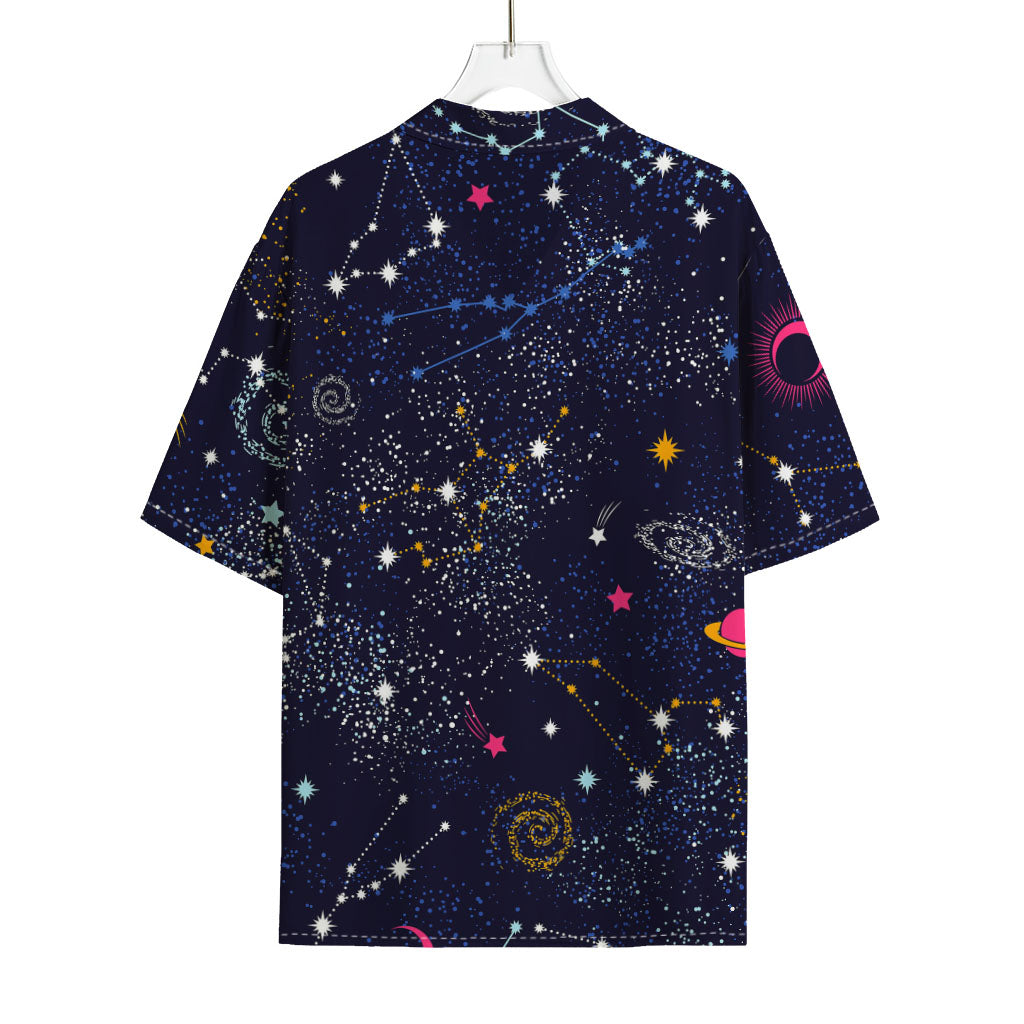 Zodiac Star Signs Galaxy Space Print Rayon Hawaiian Shirt